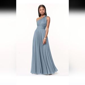 Azazie Charlize Dusty Blue A- Line One Shoulder Maxi Dress Prom Bridesmaid 14